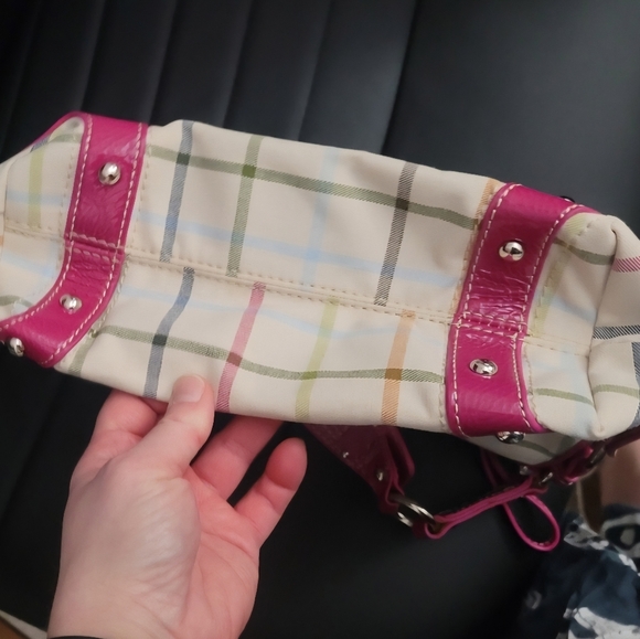 Women's Plaid Shoulder Bag - Pink and Multicolor - Picture 6 of 10